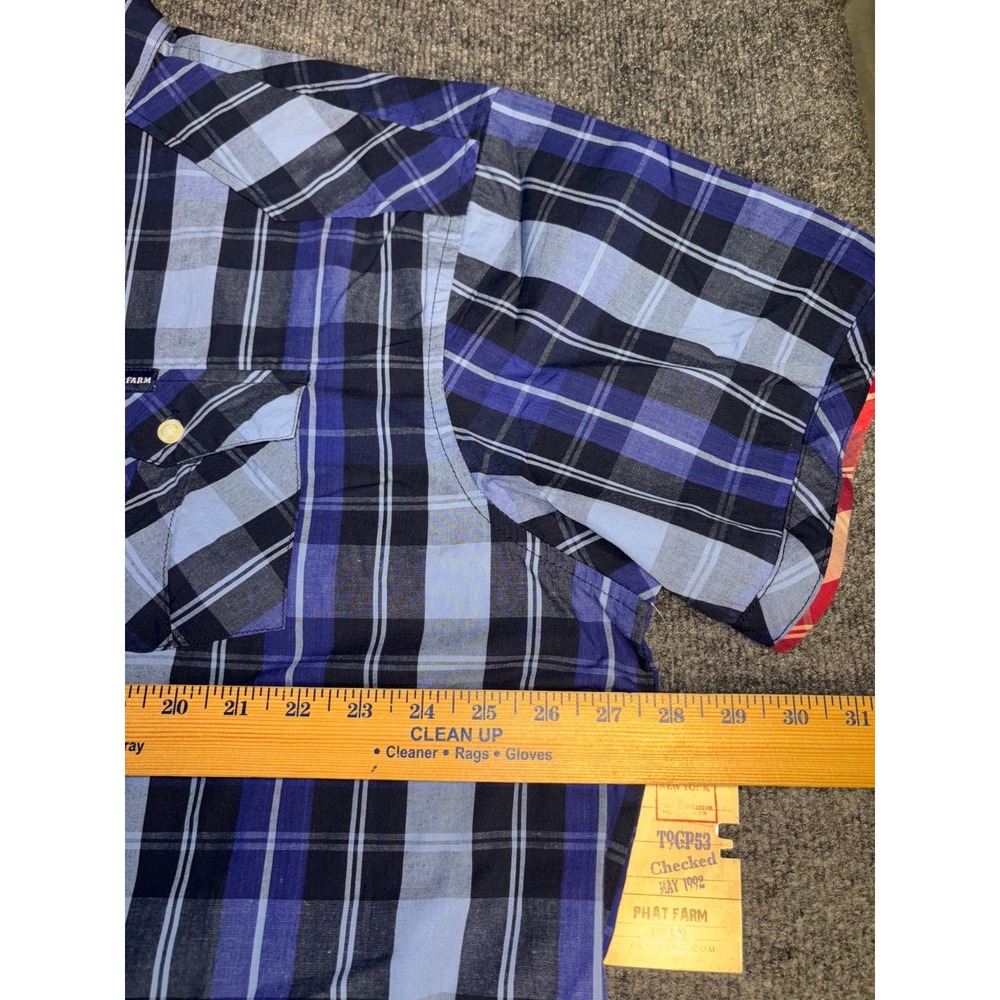 Phat Farm Casual Shirt Mens 3X Multi Plaid Original Flava Patch Y2K 92 Button Up - Picture 8 of 11